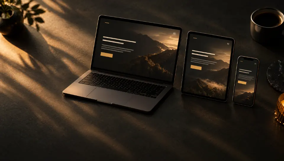 The same website on a laptop, a tablet and a phone
